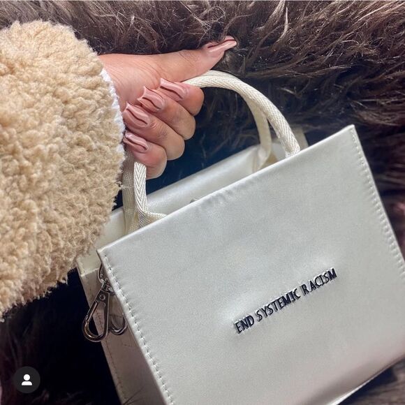 Brandon Blackwood White Cream End Systemic Racism ESR Tote Satin - Picture 1 of 12